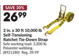 Princess Auto 2 in. x 30 ft10,000 lb Self-Tensioning Ratchet Tie-Down Strap offer