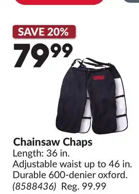 Princess Auto Chainsaw Chaps offer