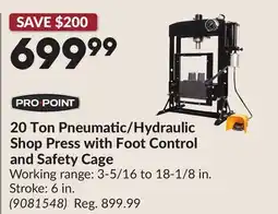 Princess Auto 20 Ton Pneumatic/Hydraulic Shop Press with Foot Control and Safety Cage offer