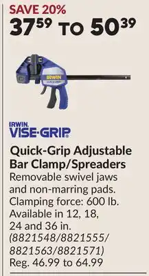 Princess Auto Quick-Grip Adjustable Bar Clamp/Spreaders offer