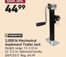 Princess Auto 2,000 lb Mechanical Implement Trailer Jack offer