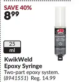Princess Auto KwikWeld Epoxy Syringe offer