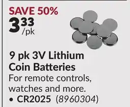 Princess Auto 9 pk 3V Lithium Coin Batteries - CR2025 offer