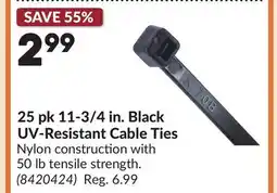 Princess Auto 25 pk 11-3/4 in. Black UV-Resistant Cable Ties offer