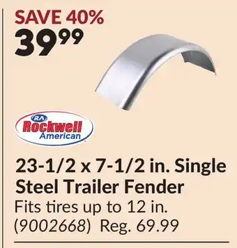 Princess Auto 23-1/2 x 7-1/2 in. Single Steel Trailer Fender offer