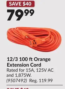 Princess Auto 12/3 100 ft Orange Extension Cord offer