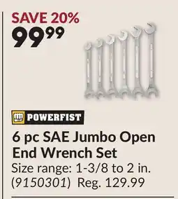 Princess Auto 6 pc SAE Jumbo Open End Wrench Set offer