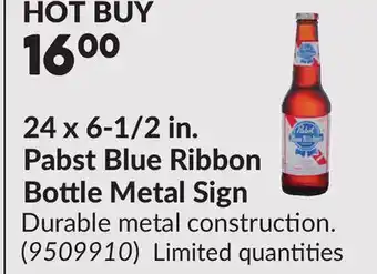 Princess Auto 24 x 6-1/2 in. Pabst Blue Ribbon Bottle Metal Sign offer