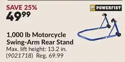 Princess Auto 1,000 lb Motorcycle Swing-Arm Rear Stand offer