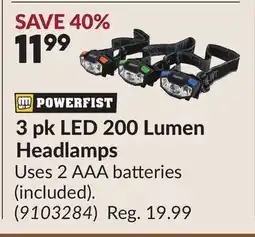 Princess Auto 3 pk LED 200 Lumen Headlamps offer