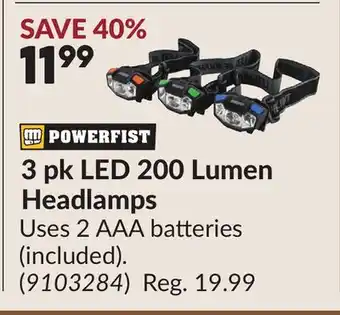 Princess Auto 3 pk LED 200 Lumen Headlamps offer