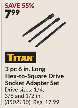 Princess Auto 3 pc 6 in., Long Hex-to-Square Drive Socket Adapter Set offer