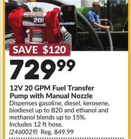 Princess Auto 12V 20 GPM Fuel Transfer Pump with Manual Nozzle offer