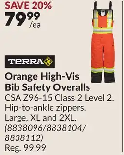 Princess Auto Orange High-Vis Bib Safety Overalls offer