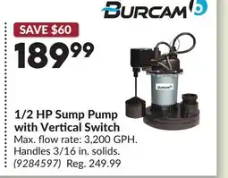 Princess Auto BUR-CAM 1/2 HP Sump Pump with Vertical Switch offer