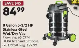 Princess Auto 8 Gallon 5-1/2 HP Stainless-Steel Wet/Dry Vac offer