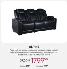 Meubles RD Alpine - Power Modular Reclining Sofa and Drop-Down Backrest with Reading Lights - 3 pcs offer