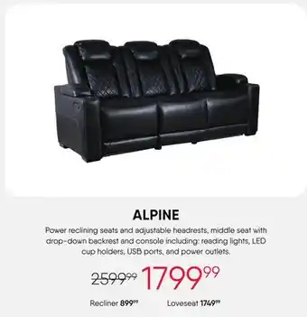 Meubles RD Alpine - Power Modular Reclining Sofa and Drop-Down Backrest with Reading Lights - 3 pcs offer