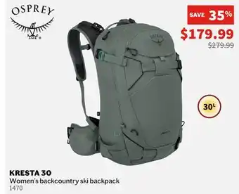 Sports Experts OSPREY KRESTA 30 Women's backcountry ski backpack offer