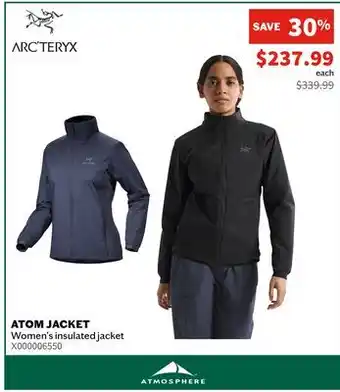 Sports Experts ARC TERYX ATOM JACKET Women's insulated jacket offer
