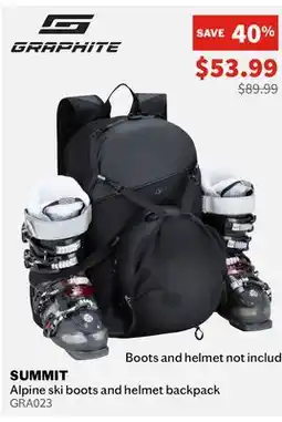 Sports Experts Graphite SUMMIT Alpine ski boots and helmet backpack offer