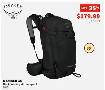 Sports Experts OSPREY KAMBER 30 Backcountry ski backpack offer