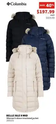 Sports Experts COLUMBIA BELLE ISLE II MID Women's down insulated jacket offer