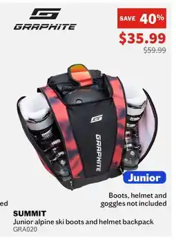Sports Experts Graphite SUMMIT Junior alpine ski boots and helmet backpack offer