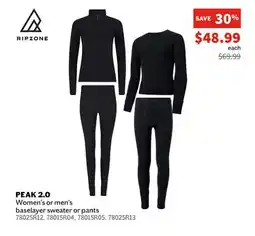 Sports Experts RIPZONE PEAK 2.0 Women's or men's baselayer sweater or pants offer