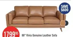 The Brick Vivia 86 Genuine Leather Sofa with Removable Seat Cushions and Wood Base - Caramel Brown offer