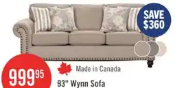 The Brick Made in Canada Wynn 93 Chenille Fabric Sofa with Nailhead Trim and Wood Bun Legs - Grey offer