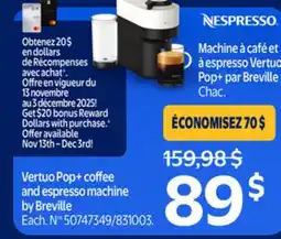 Walmart Vertou Pop+ coffee and espresso machine by Breville offer