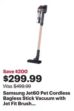Best Buy Samsung Jet60 Pet Cordless Bagless Stick Vacuum with Jet Fit Brush - Rose Gold offer