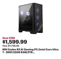 Best Buy MSI Codex R2 AI Gaming PC (Intel Core Ultra 7 - 265F/32GB RAM/2TB SSD/GeForce RTX 5060/Windows 11) offer
