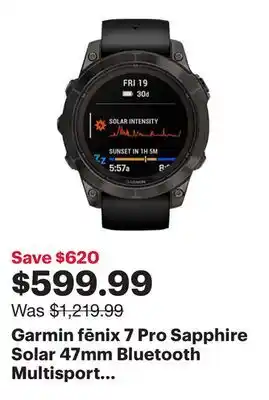 Best Buy Garmin fēnix 7 Pro Sapphire Solar 47mm Bluetooth Multisport Smartwatch - Carbon Grey/Black offer