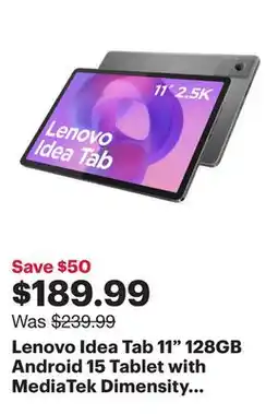 Best Buy Lenovo Idea Tab 11 128GB Android 15 Tablet with MediaTek Dimensity 6300 8-Core Processor - Luna Grey offer