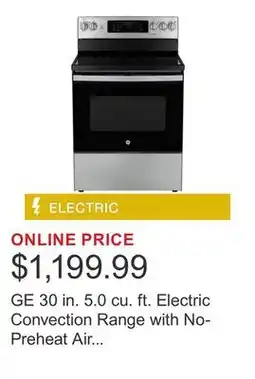 Costco GE 30 in. 5.0 cu. ft. Electric Convection Range with No-Preheat Air Fry offer