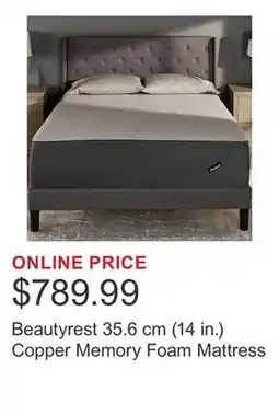 Costco Beautyrest 35.6 cm (14 in.) Copper Memory Foam Mattress offer