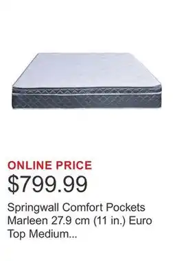 Costco Springwall Comfort Pockets Marleen 27.9 cm (11 in.) Euro Top Medium Mattress offer