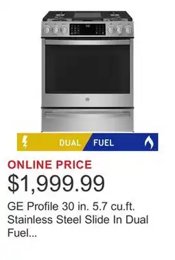 Costco GE Profile 30 in. 5.7 cu.ft. Stainless Steel Slide In Dual Fuel Range with No Preheat Air Fry offer