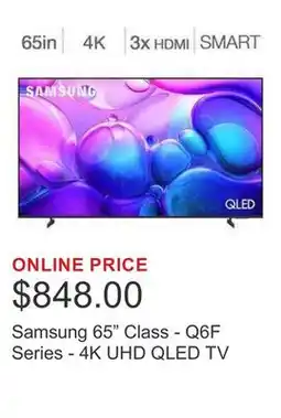 Costco Samsung 65 Class - Q6F Series - 4K UHD QLED TV offer