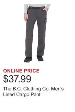 Costco The B.C. Clothing Co. Men's Lined Cargo Pant offer