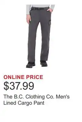 Costco The B.C. Clothing Co. Men's Lined Cargo Pant offer
