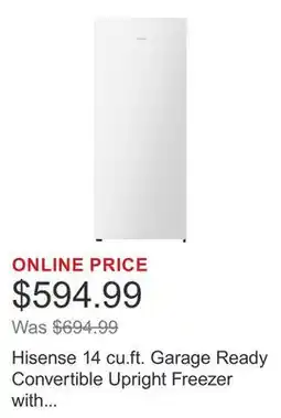 Costco Hisense 14 cu.ft. Garage Ready Convertible Upright Freezer with Pocket Handle offer