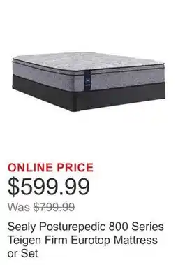 Costco Sealy Posturepedic 800 Series Teigen Firm Eurotop Mattress or Set offer