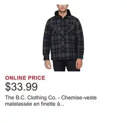 Costco The B.C. Clothing Co. - Chemise-veste matelassée en finette à capuchon pour hommes offer
