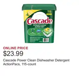 Costco Cascade Power Clean Dishwasher Detergent ActionPacs, 115-count offer