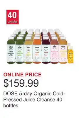 Costco DOSE 5-day Organic Cold-Pressed Juice Cleanse 40 bottles offer