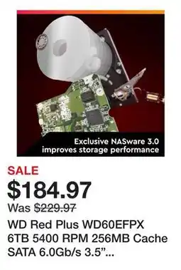 Newegg WD Red Plus WD60EFPX 6TB 5400 RPM 256MB Cache SATA 6.0Gb/s 3.5 Hard Drives offer