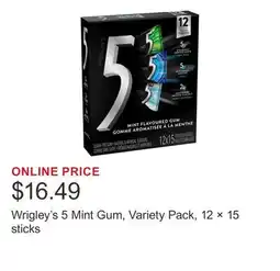 Costco Wrigley's 5 Mint Gum, Variety Pack, 12 × 15 sticks offer